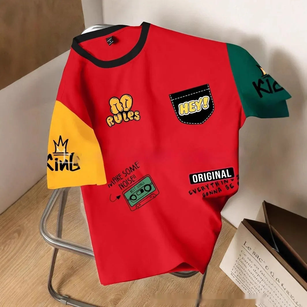 Printed casual T-shirt with loose fit and digital letter design in multiple colour options