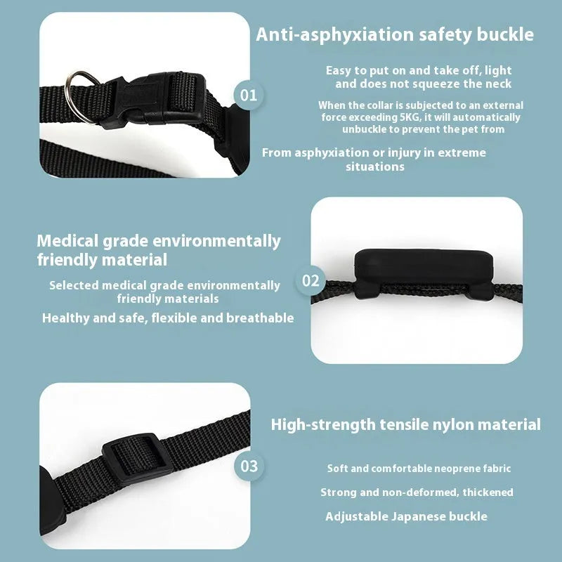 Pet positioning collar for cats and puppies with adjustable 28-39cm length and Bluetooth 5.2 connectivity