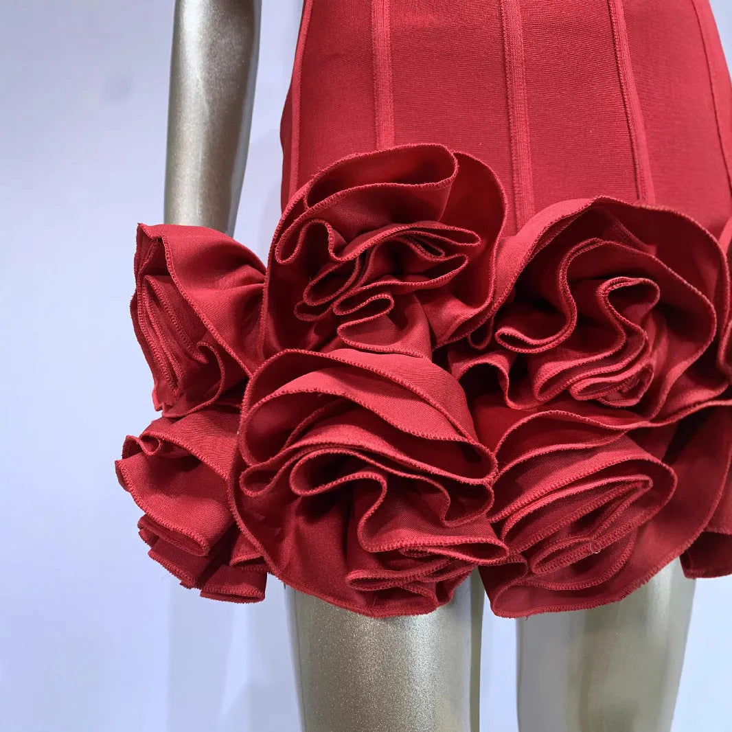 A women's solid colour polyester dress with a mid-waist in red, white, or black.