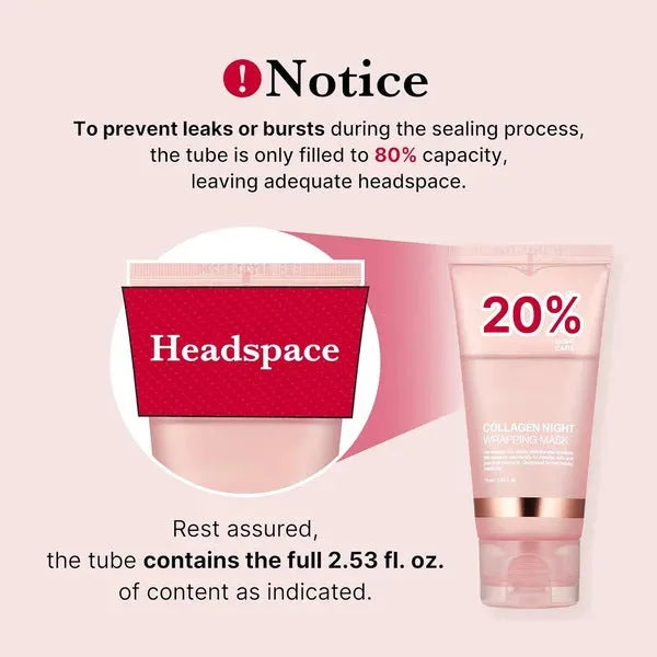 Collagen night face mask in 75ml bottle with application brush for skin firming and hydration