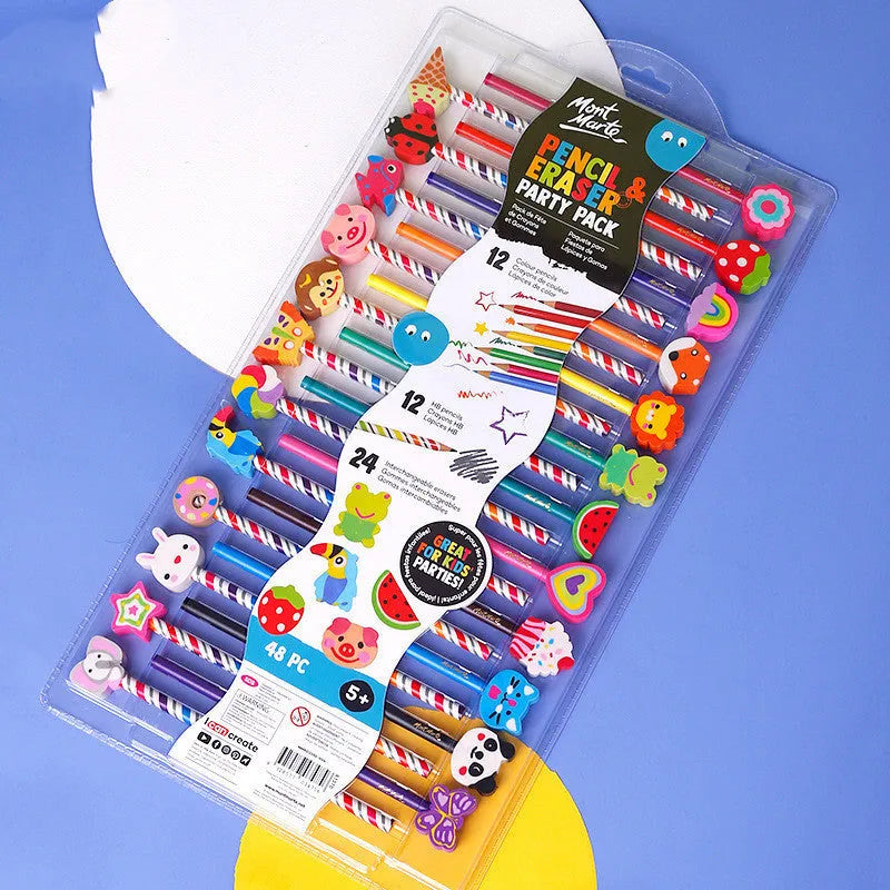 24 colour wooden pencil set with cartoon packaging showing various coloured pencils