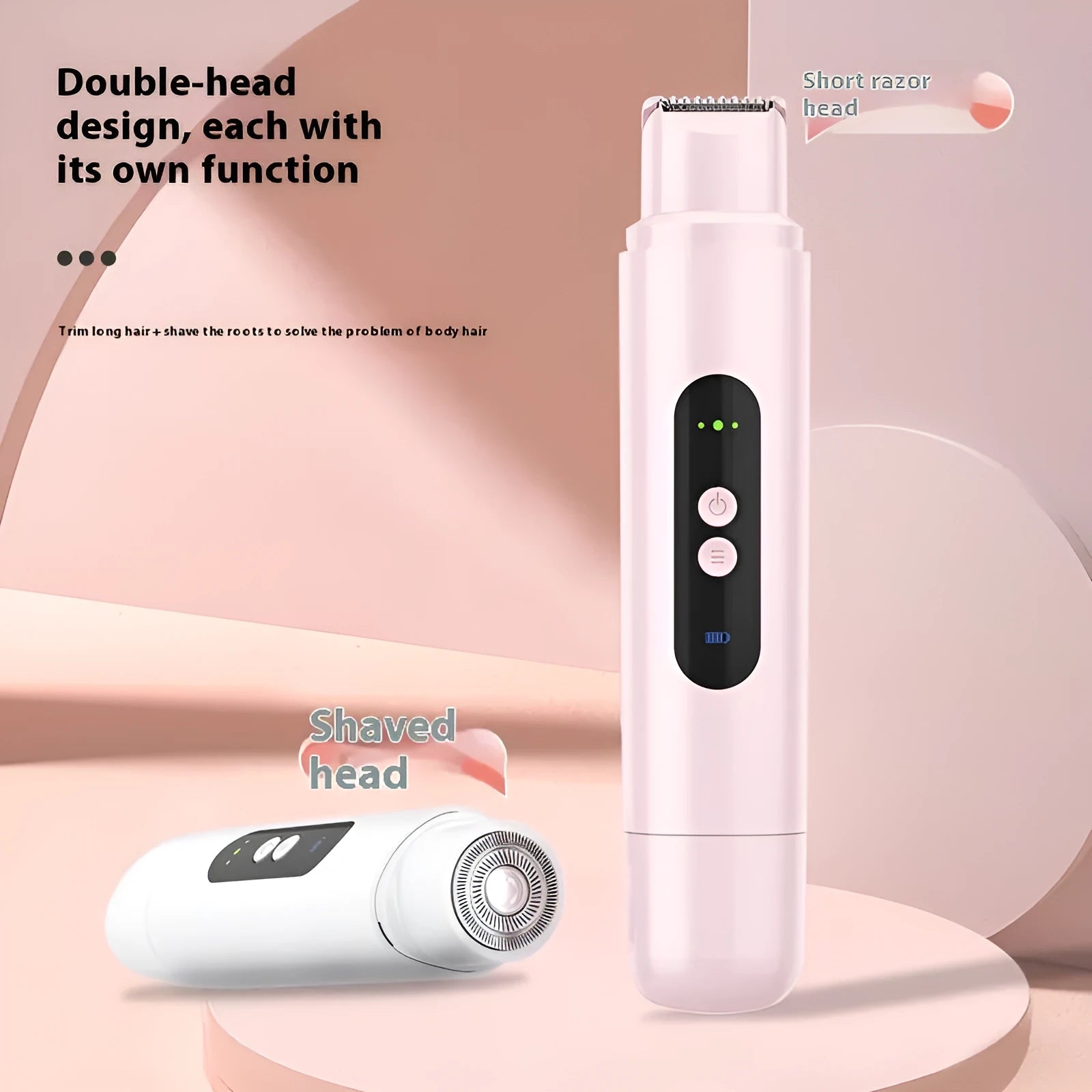 Pink and white portable electric armpit hair trimmer with floating blade body depilator