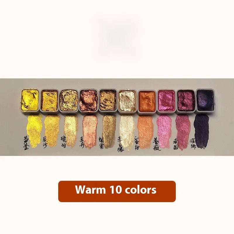 Traditional Chinese painting watercolour set with 20 tubes, warm and cool colours, and metallic shades in 5ml sizes