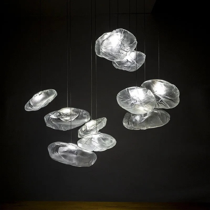 Postmodern light luxury glass decorative chandelier in amber finish with fabric body and push-button switch