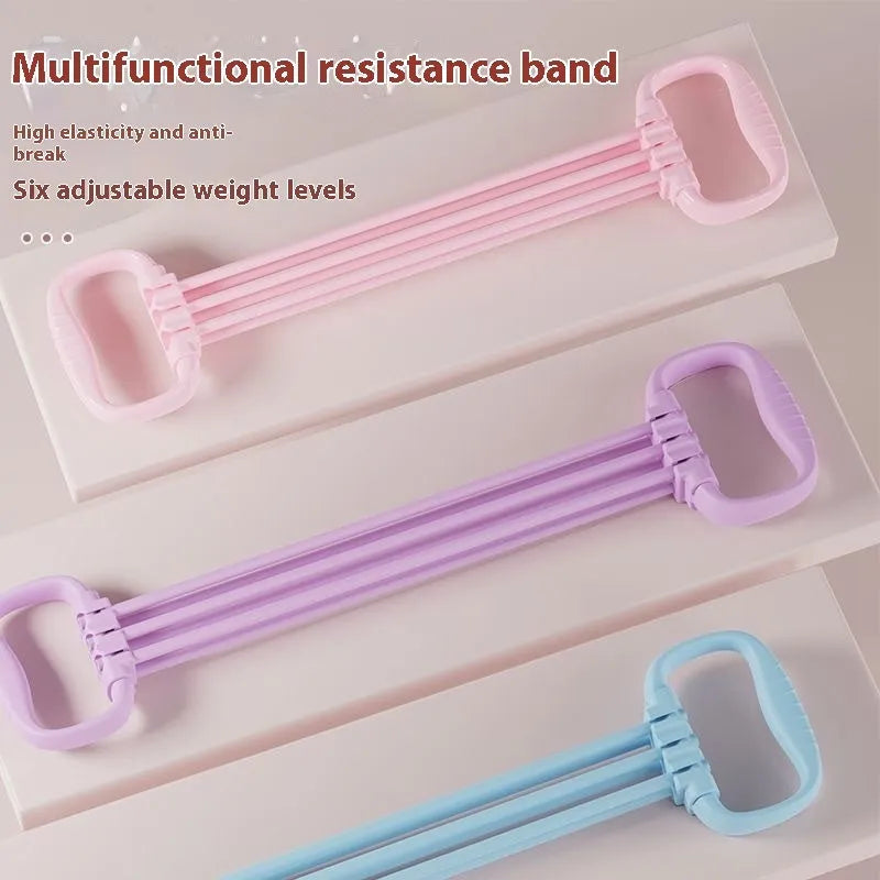 Women using adjustable chest expander with open shoulder design and 6-gear resistance