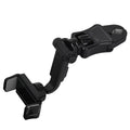 Black and green car phone holder attached to rear view mirror bracket
