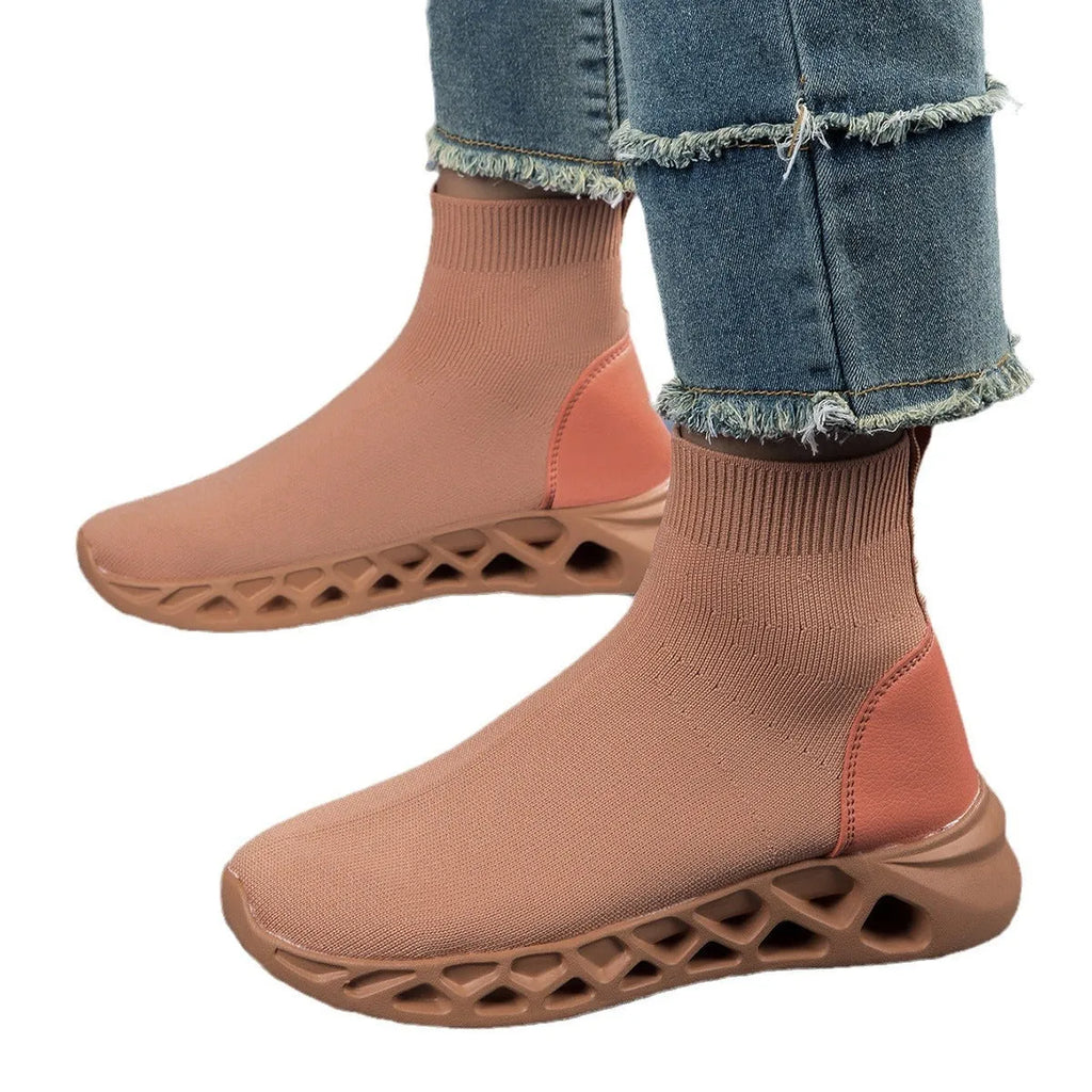 Women's casual sock boot shoes with mesh upper and flat sole in Terracotta Warriors colour