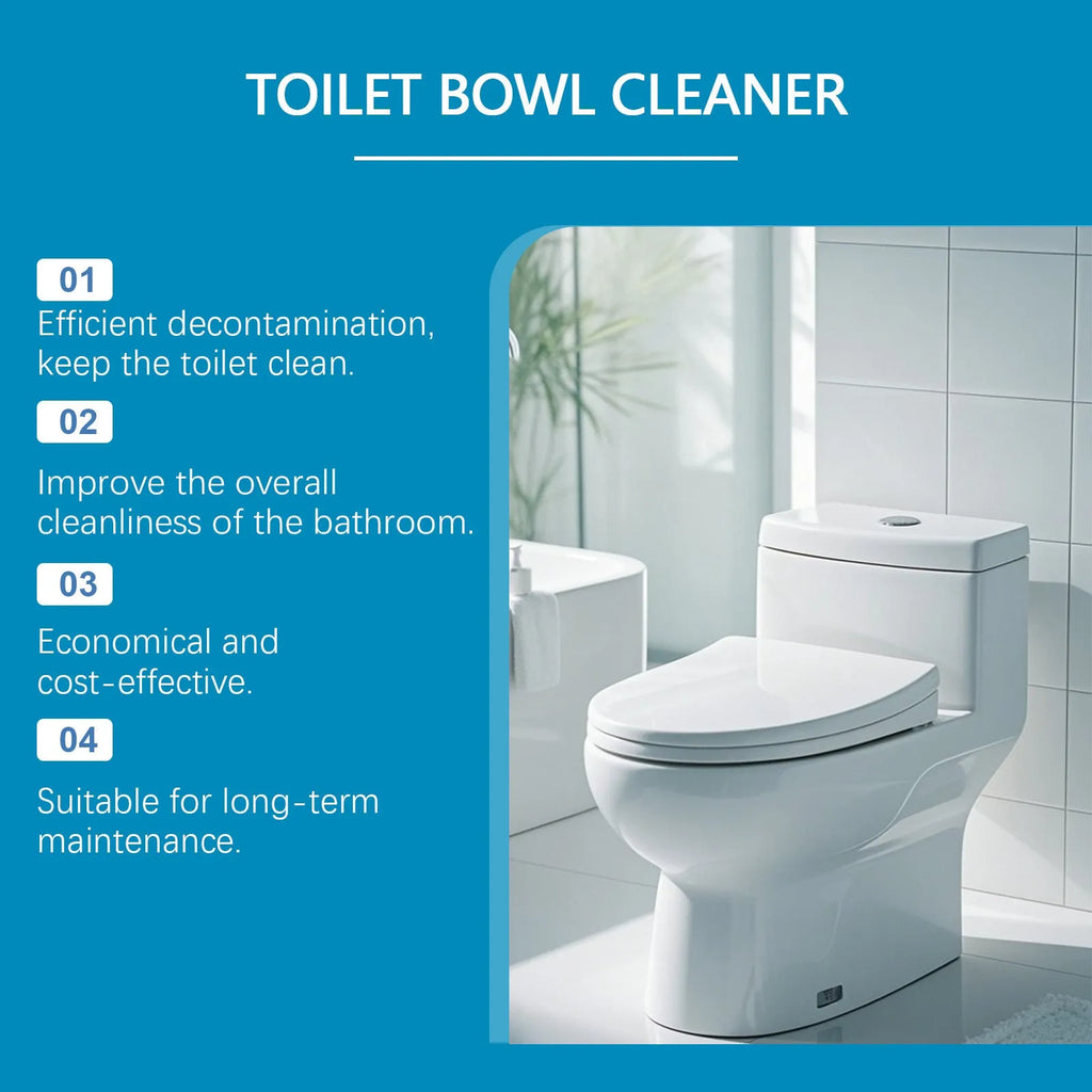Four 30g sachets of toilet cleaning powder showing ingredients including sodium bicarbonate and citric acid