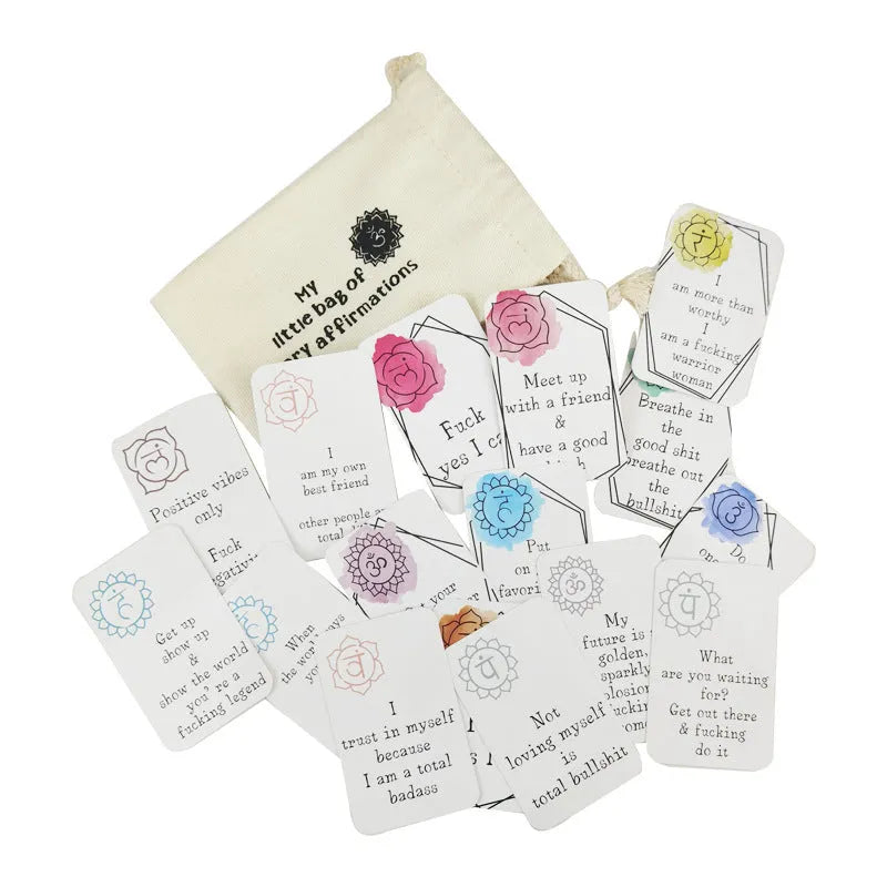 Set of 16 funny affirmation cards in a greeting card bag with colour printing and soft designs