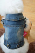 Retro scratch pattern denim dog vest for smaller breeds in dark and light colour options