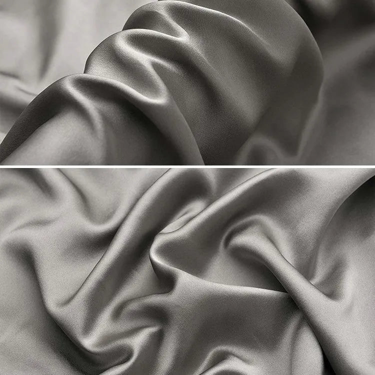 Dark grey mulberry silk pillowcase with envelope closure showing smooth texture and modern simplicity design