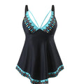 Plus size quick-drying two-piece bikini swimsuit with backless design in blue colour