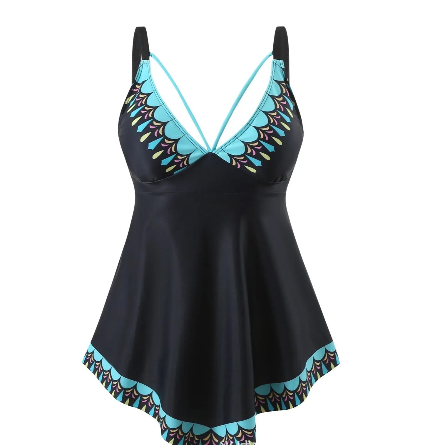Plus size quick-drying two-piece bikini swimsuit with backless design in blue colour