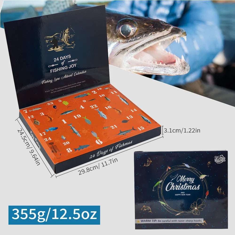 24-piece metal fishing set with Christmas Mino Bog design in blind box packaging
