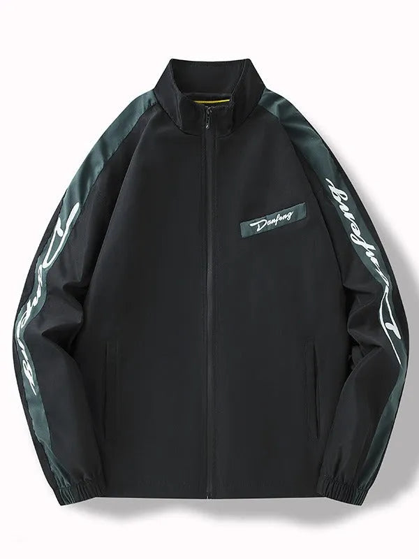 Men's thin loose all-match long sleeve coat with polyester lining, shown in white, dark green, and black, sizes M to 4XL