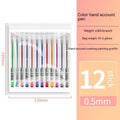 Boxed set of twelve coloured gel pens with 0.5mm fine points on a white background.