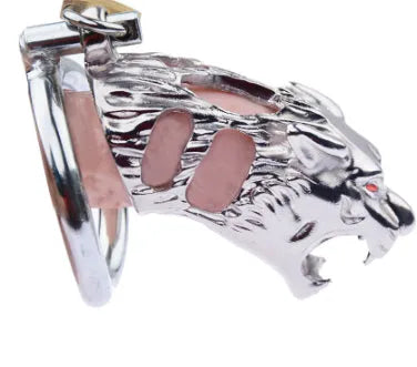 Yellow tiger head hollow stainless steel chastity lock in 40mm, 45mm, and 50mm sizes