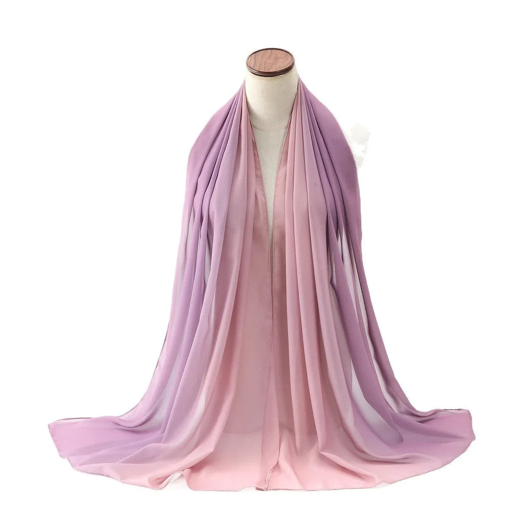 Extra-long chiffon summer scarf draped showing textured surface and multiple colour options