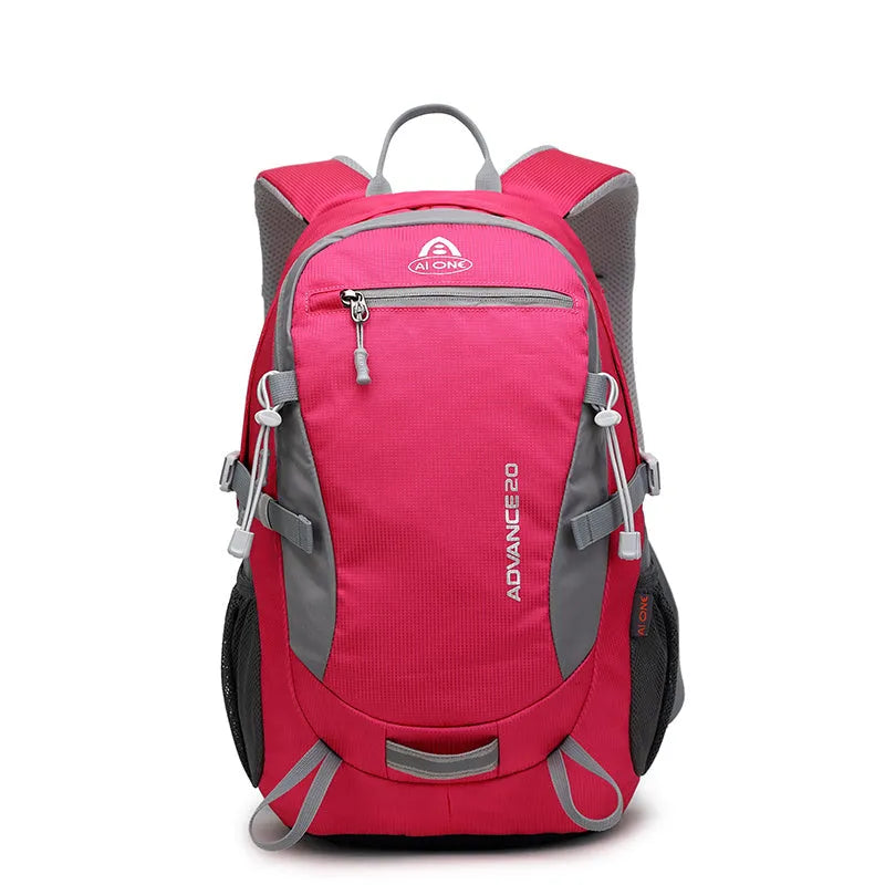 20 litre backpack in black, blue, green, orange, red, rose red, or turquoise colour with front pocket