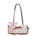 Women's bowknot underarm bag in beige or blue, nylon shoulder handbag 31x9x13 cm with double straps