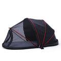 Black half-mesh folding tent for cats showing 50cm dimensions and portable design