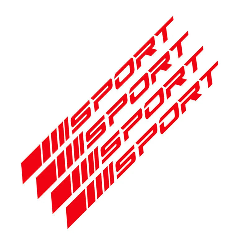 PET hollow sports series car rim stickers in black, red and white colours