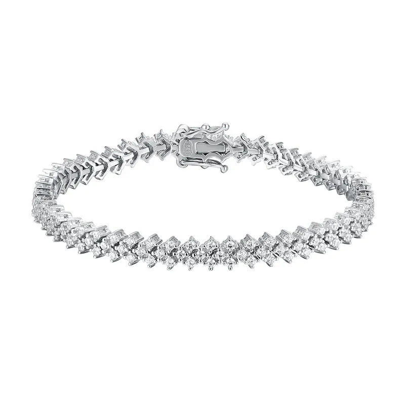 Silver plaid bracelet for women with high carbon diamond or moissanite, sizes 14cm to 23cm