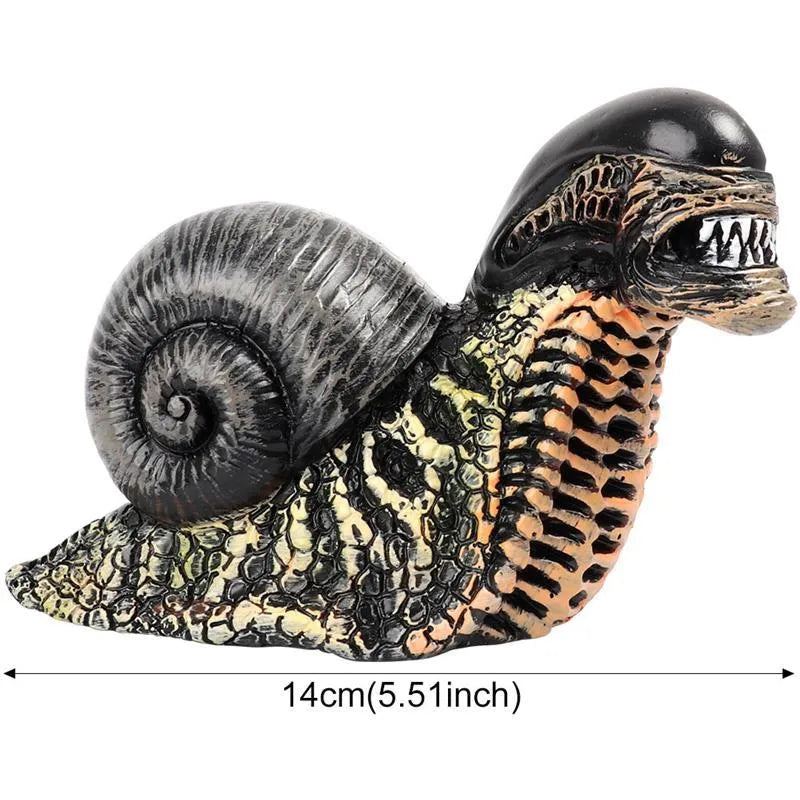 Minimalist white resin snail sculpture on a wooden surface for home or garden decor.