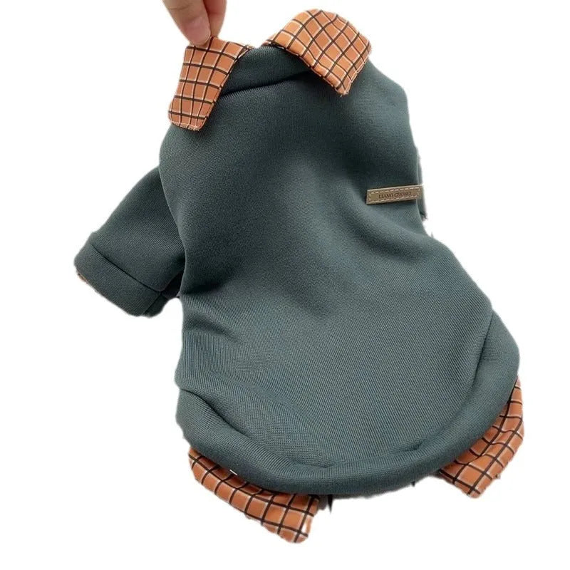 Two-piece dog sweater with detachable collar in thin velvet polyester fabric for pet comfort