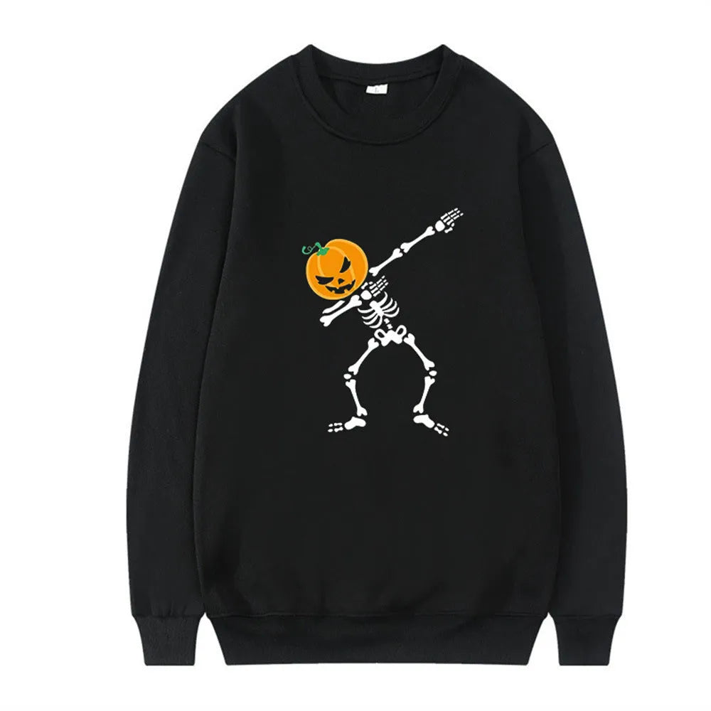 Women's printed crew neck top in black with long sleeves for autumn and winter casual wear