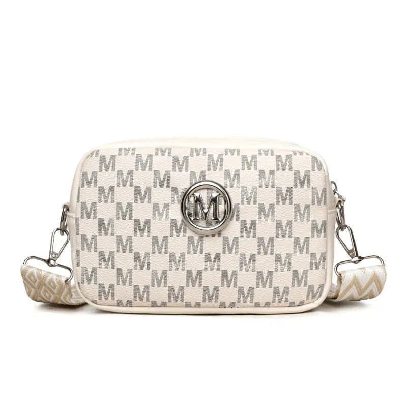 PU leather wide-strap crossbody bag in black, brown or white with three-dimensional pocket design
