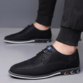 Men's leather shoes with rubber soles in black, grey, khaki and orange colours