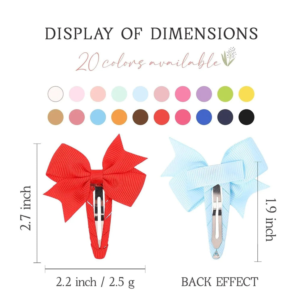 40 piece set of multicoloured grosgrain ribbon snap hair bow clips for baby girls and toddlers
