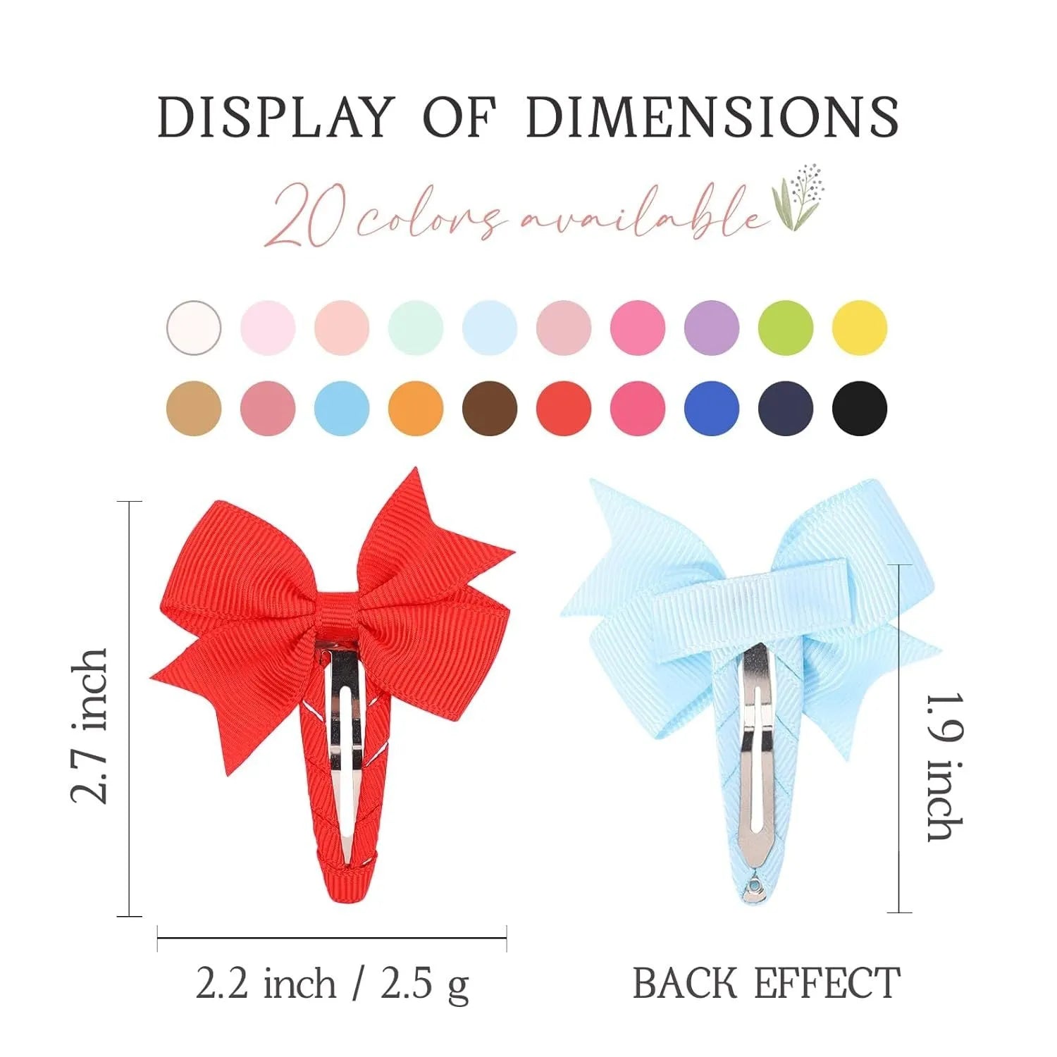 40 piece set of multicoloured grosgrain ribbon snap hair bow clips for baby girls and toddlers