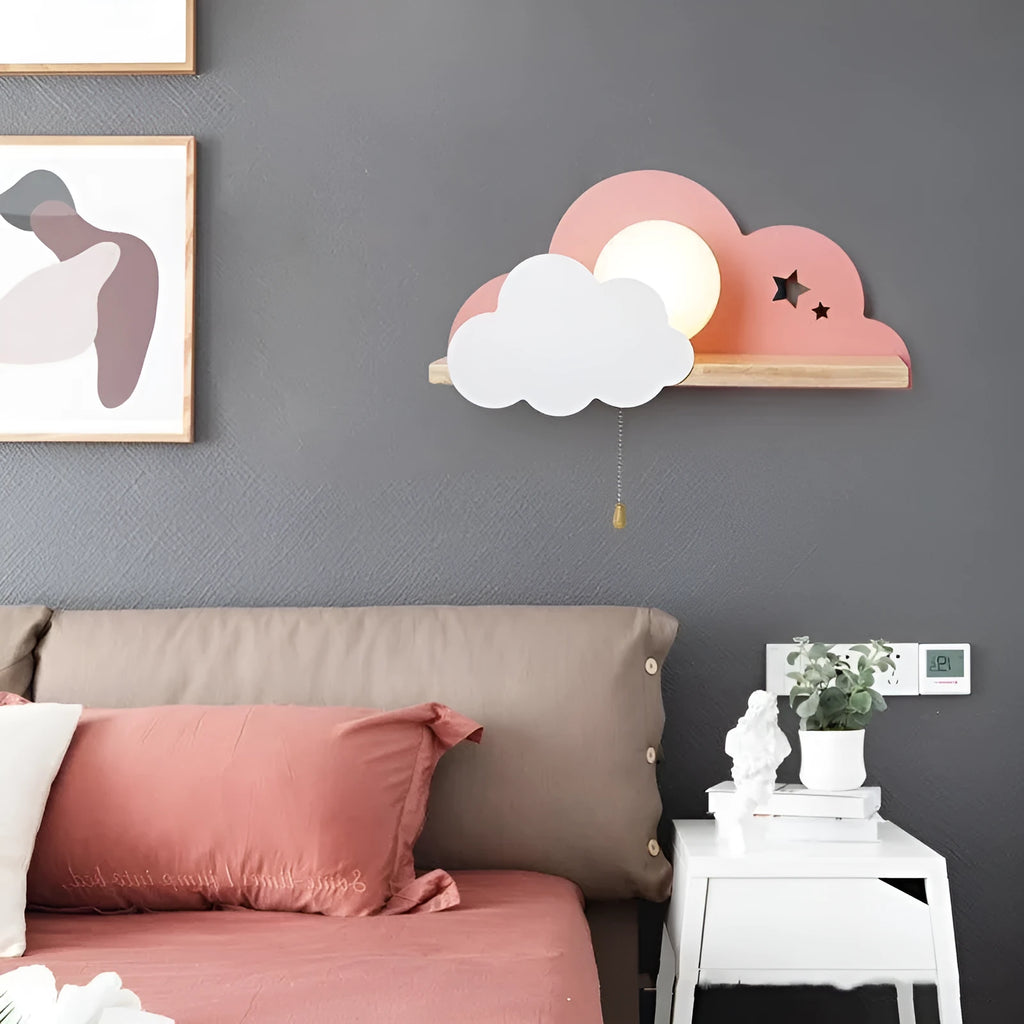 Cloud-shaped glass wall lamp with E27 bulb holder in grey, pink or white finish