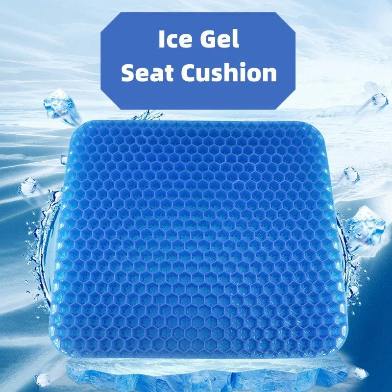 Summer gel seat cushion with honeycomb design for pressure relief, measuring 24.5cm by 17.5cm, in solid colour