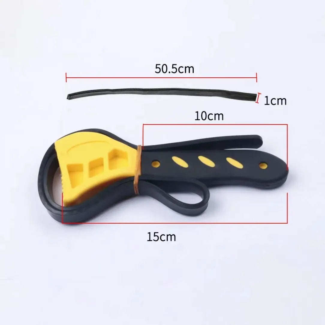 Adjustable rubber strap wrench set with phosphated finish, showing 6-inch and 8-inch sizes for filter and fitting maintenance