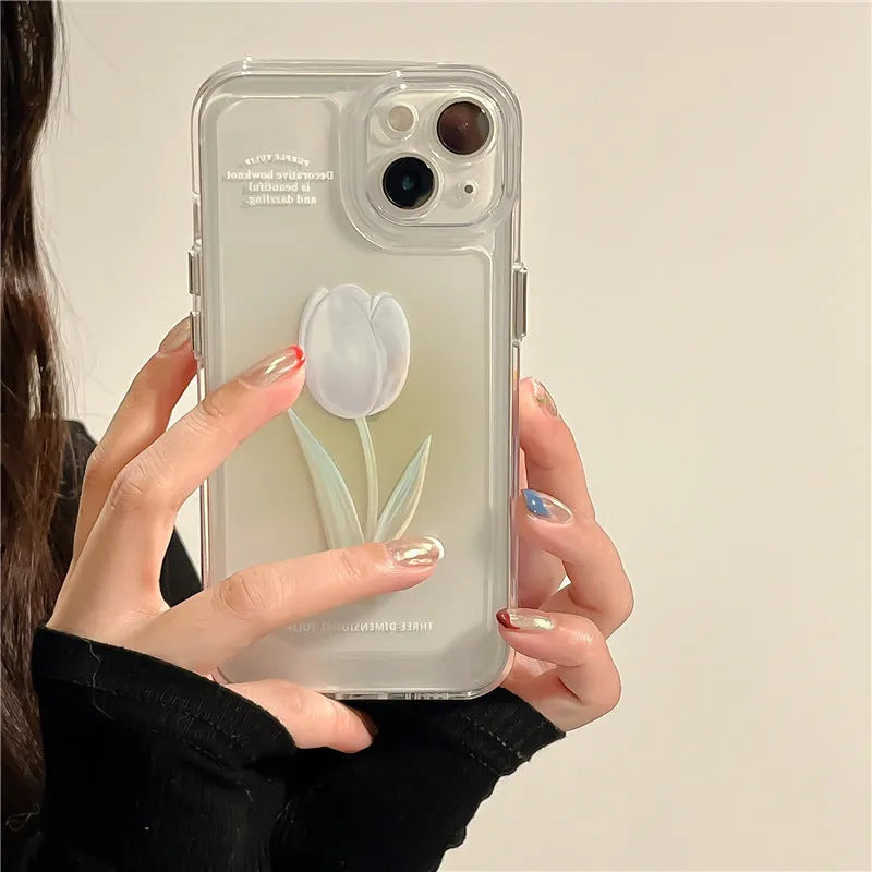 All-inclusive TPU phone case for Apple iPhone in gradient rose and tulip colours showing full coverage protection