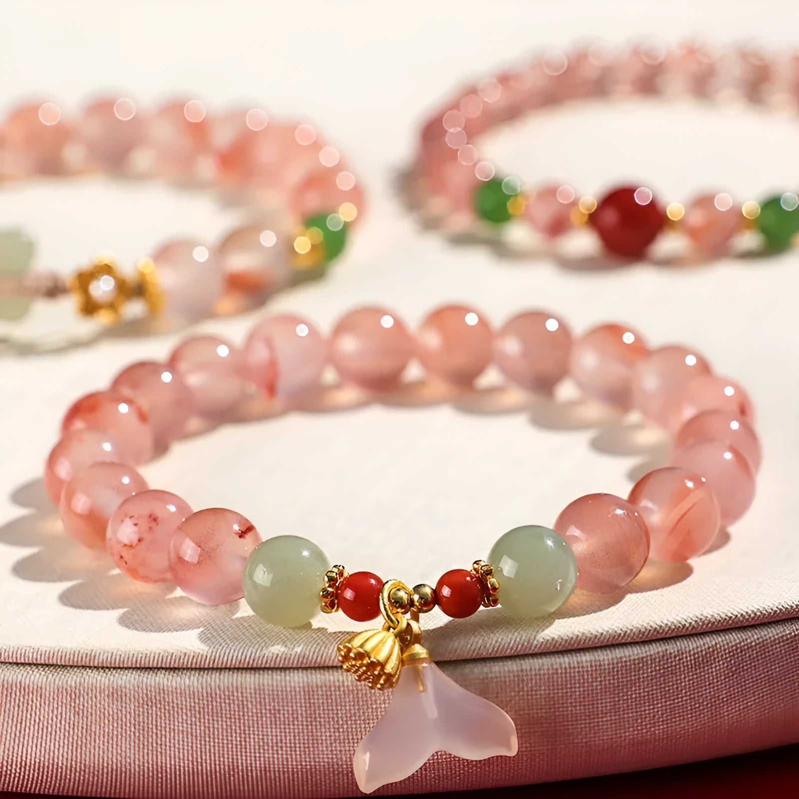 Women's ice floating south red white agate fishtail bracelet handmade jewellery elegant design