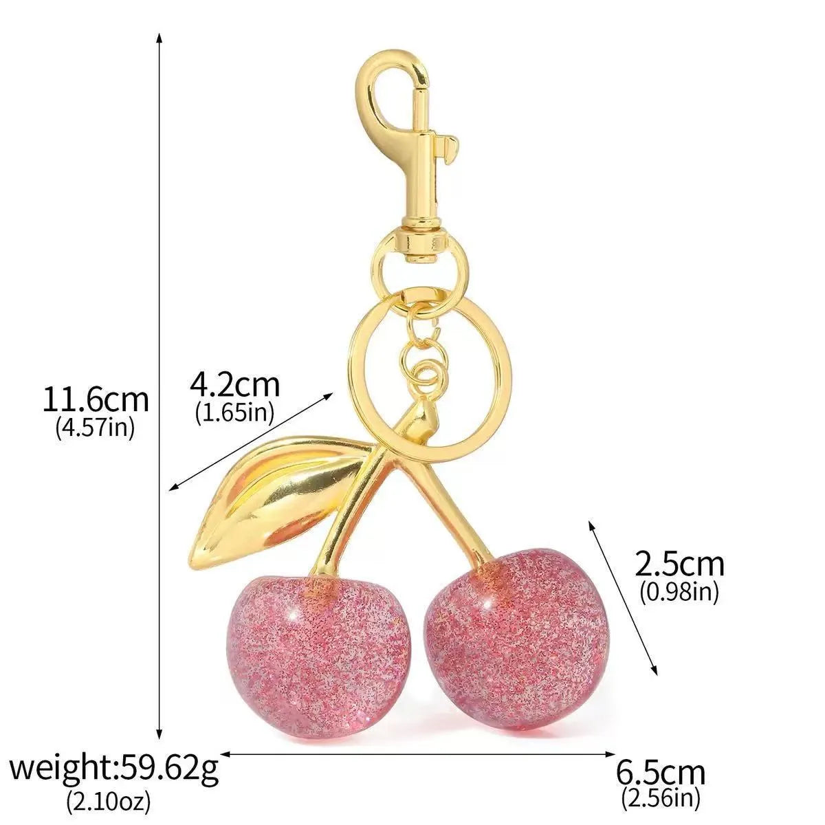 Red zinc alloy cherry pendant key ring with three-dimensional design for women's bags