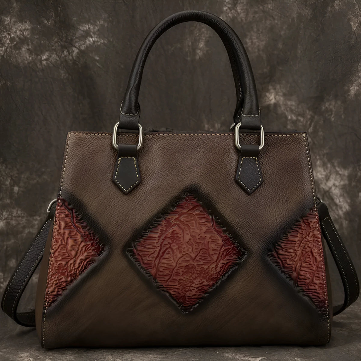 Top layer cowhide retro women's handbag, horizontal square 28cm zip messenger bag with soft handle