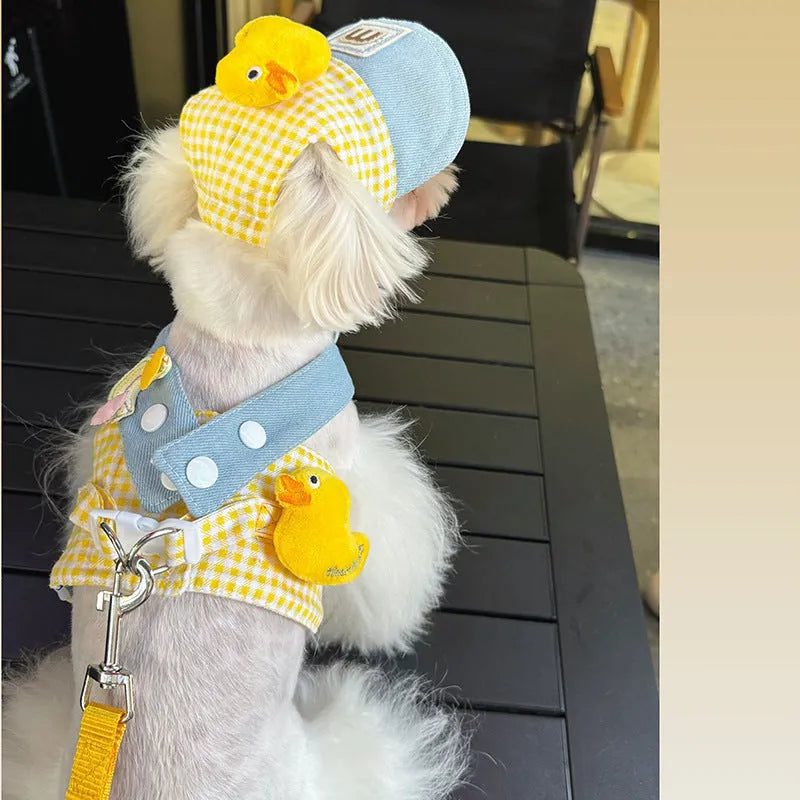 Adjustable dog harness and leash set with 1.2m lead, wire rope pulling rope, and accessories in four sizes