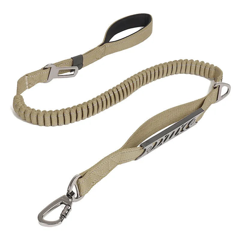 Pet hand holding rope buffer retractable reflective traction belt in black, khaki, or orange colours
