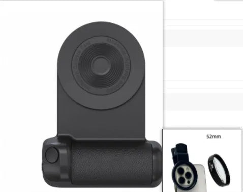 Black magnetic phone holder with rotatable design and PU leather grip on a table