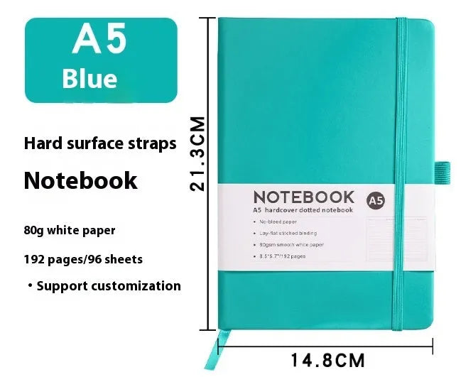 A5 PU leather strap diary with horizontal line pages in various colours including Marble Black and Skin Feeling Cyan