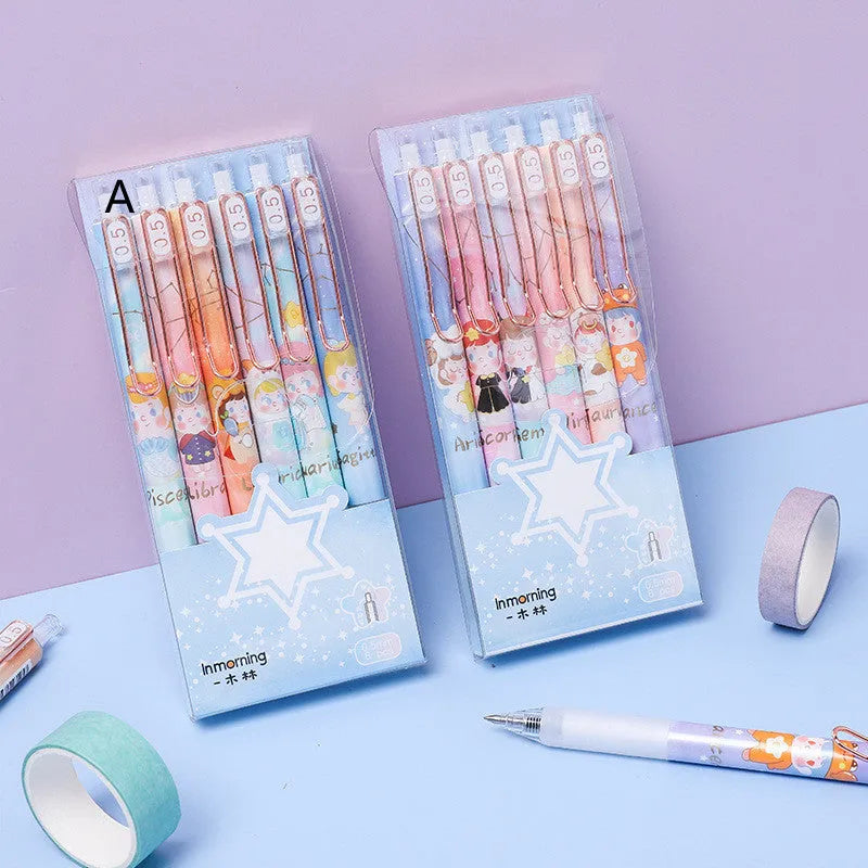 Six Lisa's Secret Constellation press gel pens with 0.5mm tips and zodiac designs