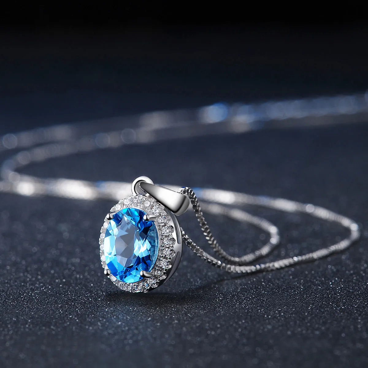 925 sterling silver blue topaz jewellery set with geometry design including earrings, ring, pendant, and necklace