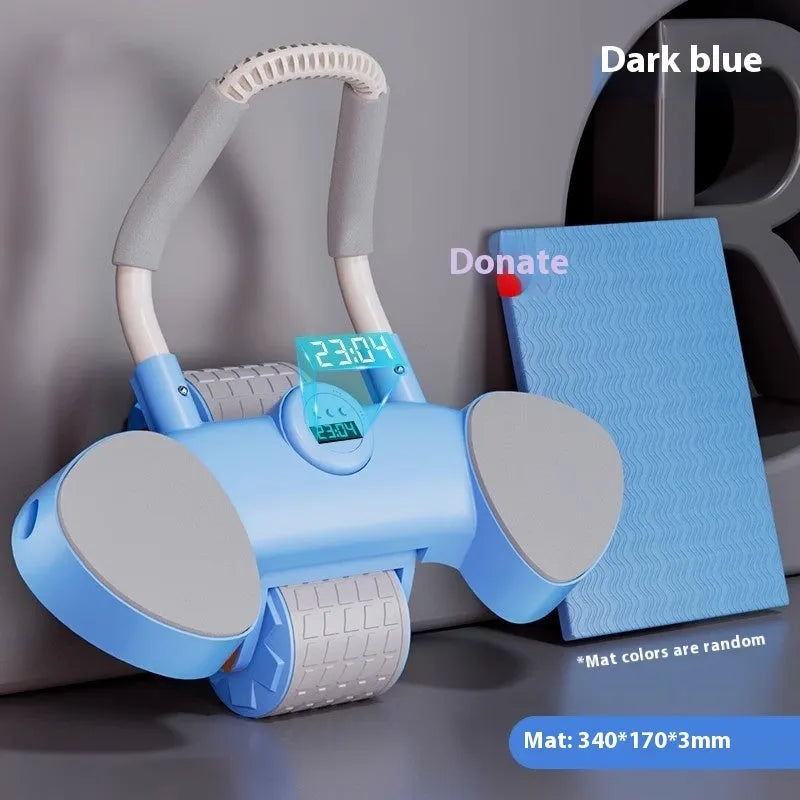 Abdominal wheel fitness equipment with elbow support and automatic rebound mechanism in blue colour