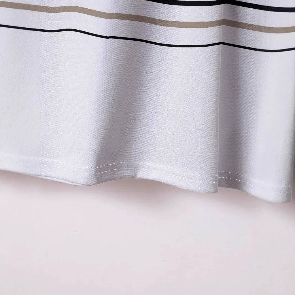 Men's white striped short sleeve t-shirt with loose fit design