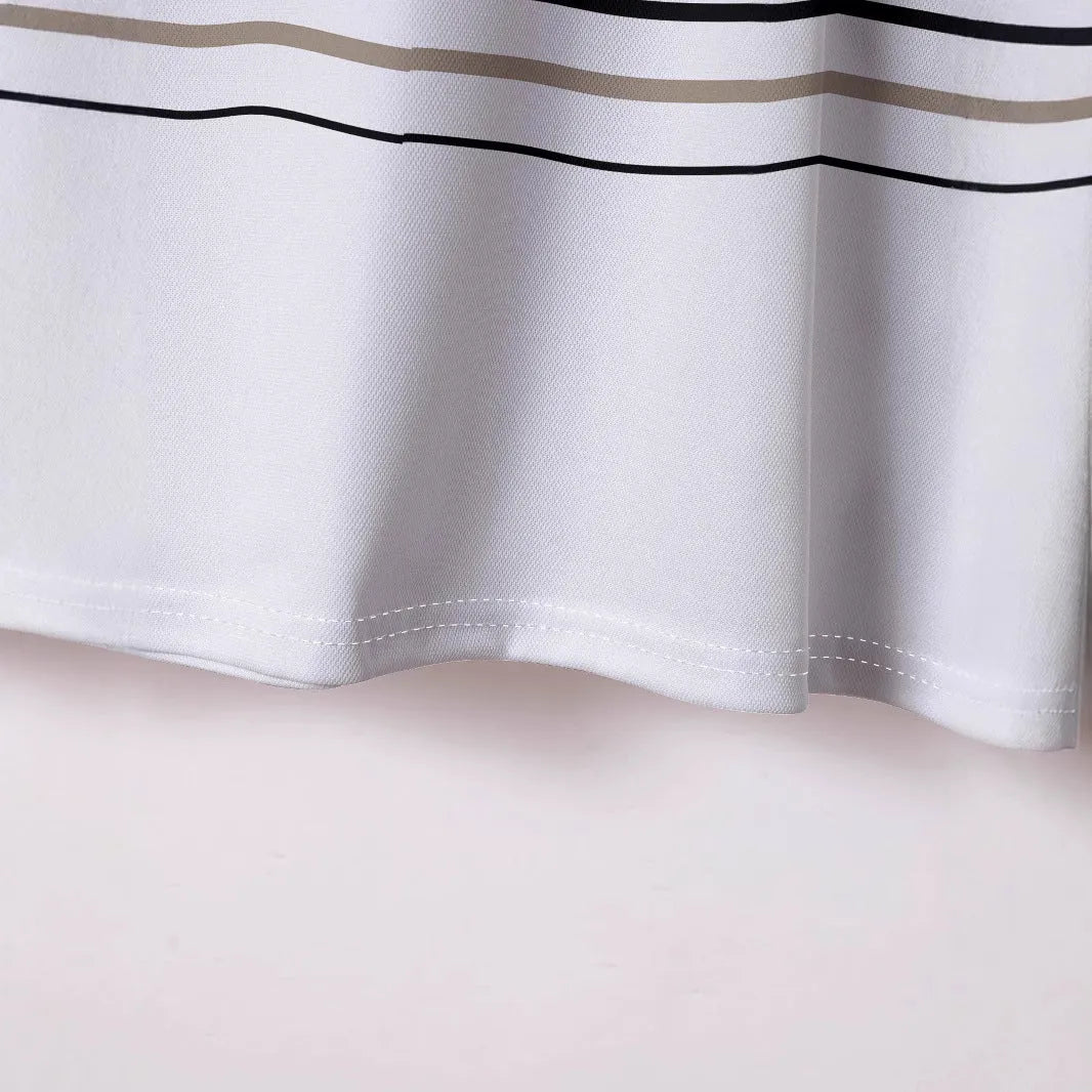 Men's white striped short sleeve t-shirt with loose fit design
